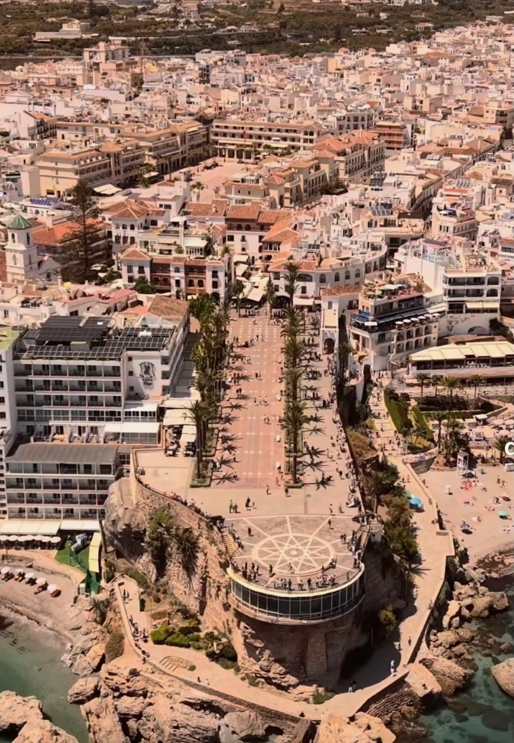 Balcón de Europa and the old town of Nerja from above