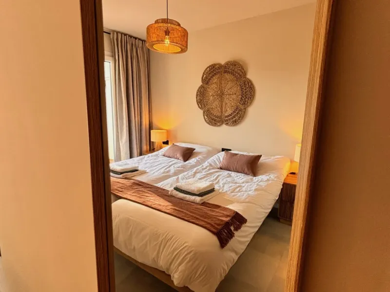 Bedroom 1 seen from the hallway
