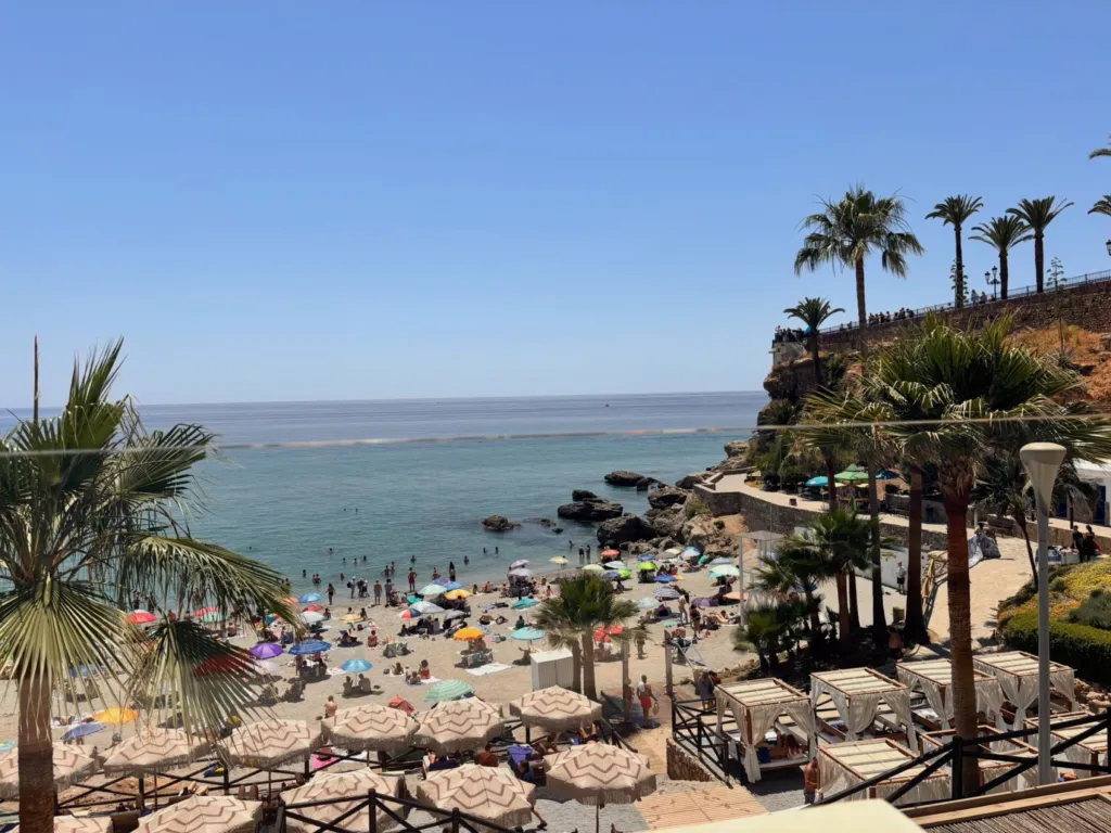 Burriana Beach with parasols and the Mediterranean