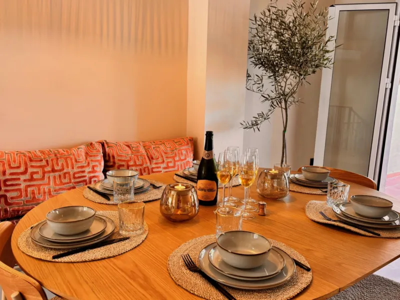Dining table set for guests