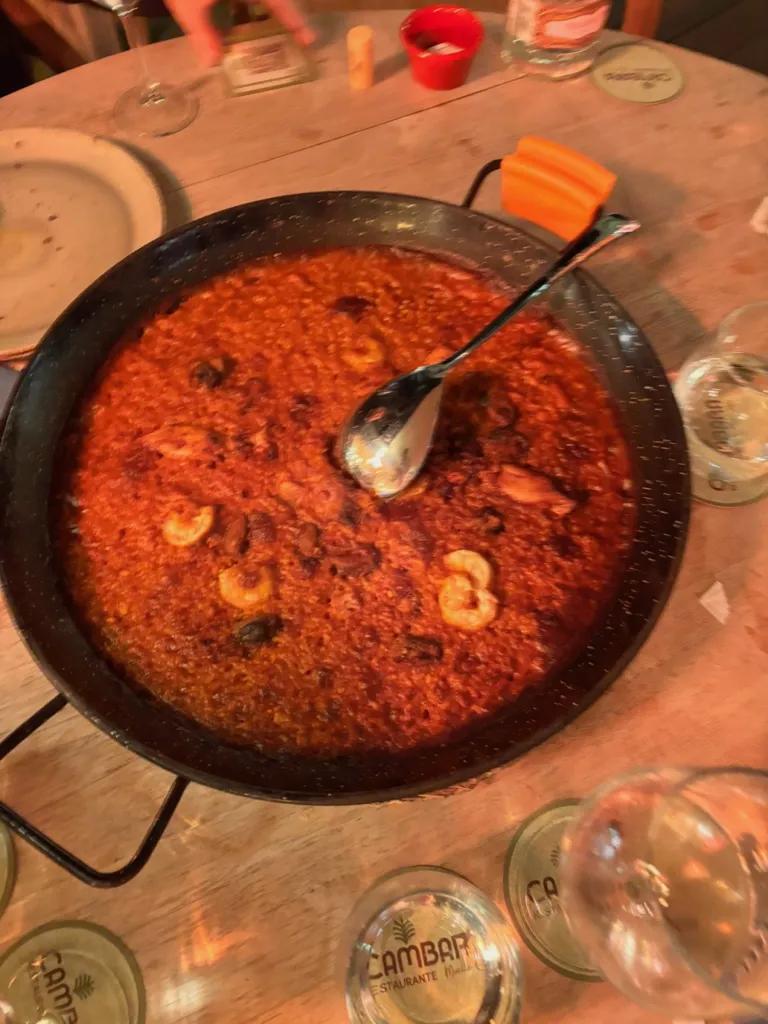 Seafood paella in the pan
