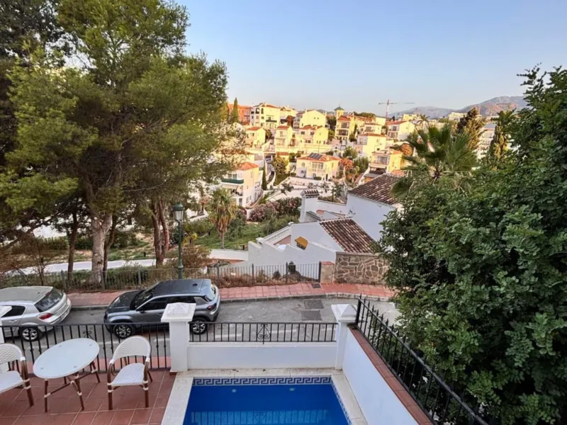 Private pool seen from above, with a view over Nerja
