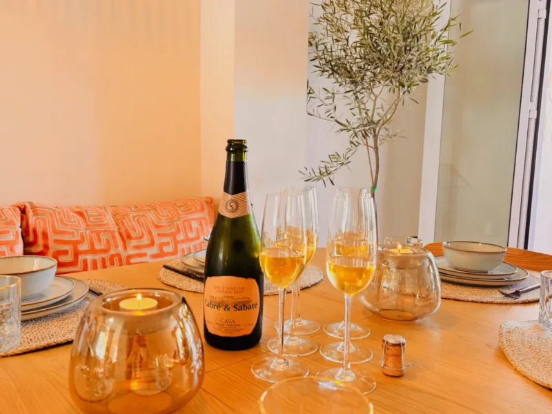 Table set with cava glasses