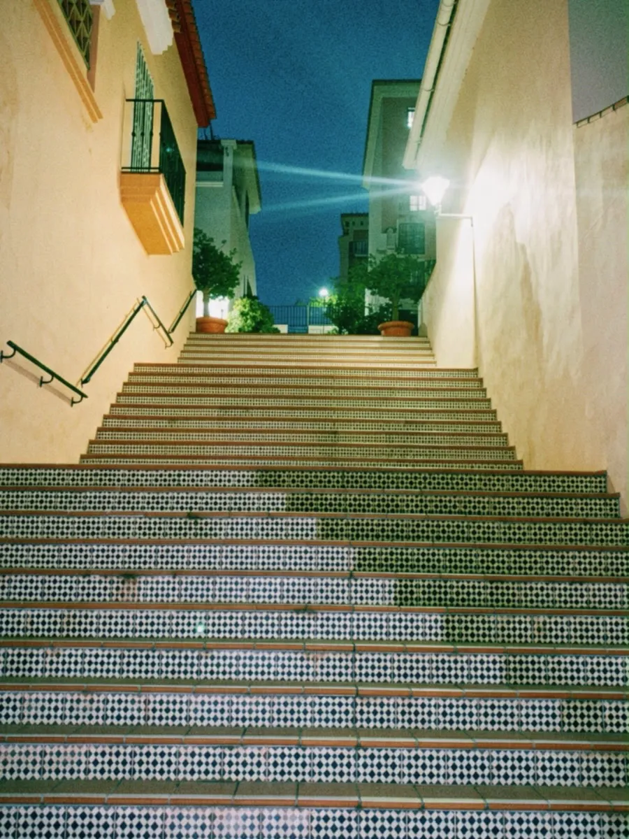 Tiled stairs at dusk