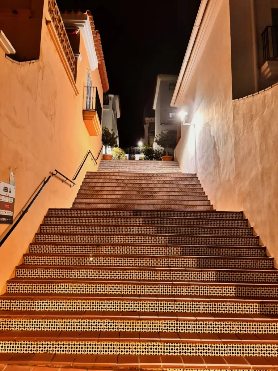 Tiled stairs in the residence at night