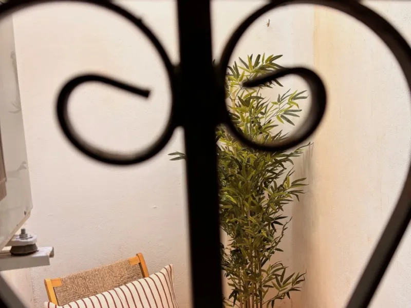 View through the wrought-iron entrance gate